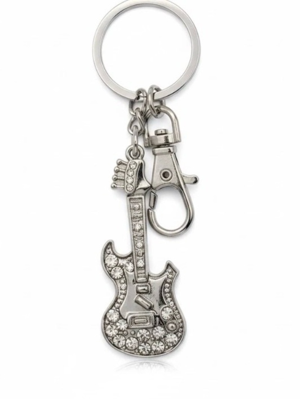 Fashion Jewelry Silver Guitar‎ Crystal Keychain
